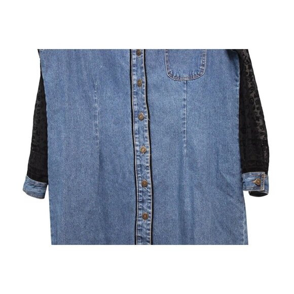 Vintage 90s Denim Maxi Dress Size 14 Sheer Long Sleeve 100% Cotton Collared - Picture 3 of 11